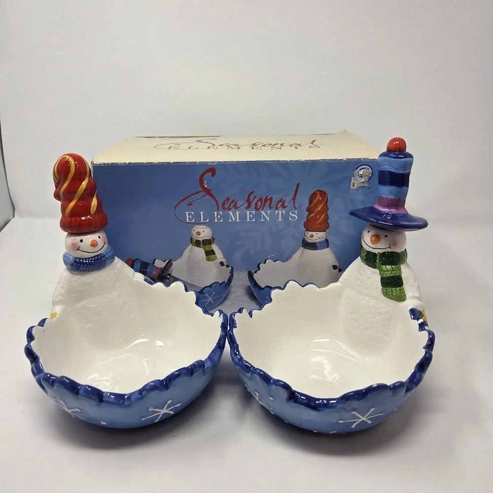 Snowman Dip Bowls‎ & Spreaders Set Of 2 By Seasonal Elements Christmas Holiday
